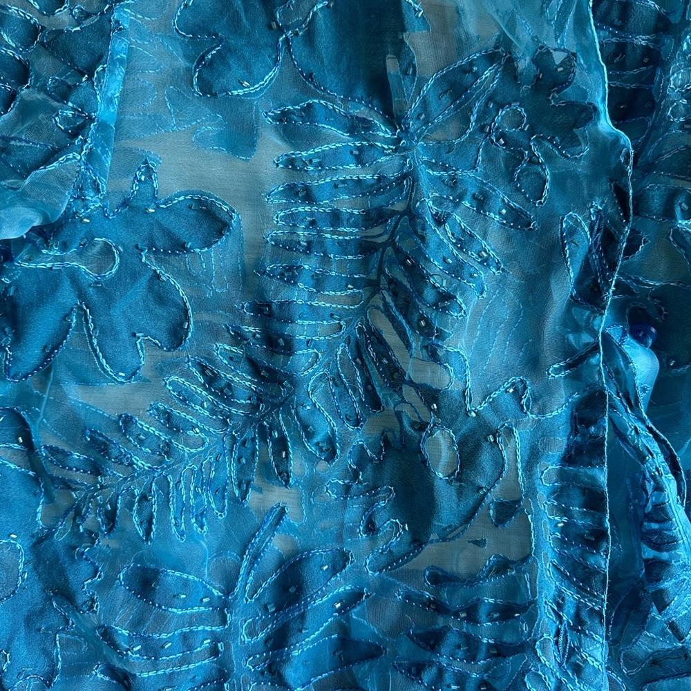 Units vintage turquoise blue lacey women’s button up blouse - Picture 8 of 9